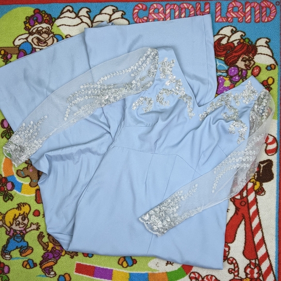 Handmade Pastel Light Powder Blue & White Jumpsuit - Picture 3 of 4